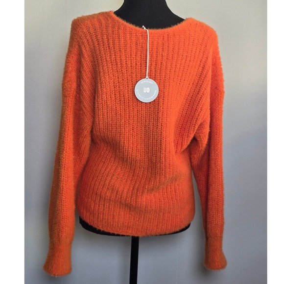 NWT Urban Outfitters Women's Wrap Sweater Size S Orange Knit V-Neck minimalist - Picture 4 of 11